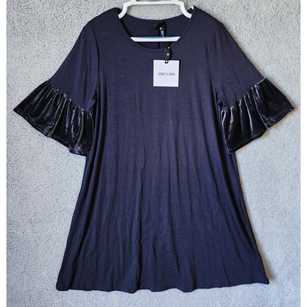 NEW Agnes & Dora Women's ADORE Tunic Dress Short Velvet Bell Sleeves Gray Sz L